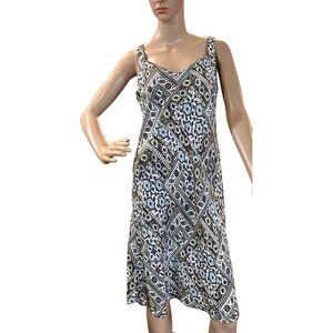 Ann Taylor Loft Sleeveless Midi Mini Dress Floral Geometric Print White Blue Gre